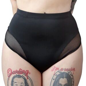 High-Waist Black Mesh Panel Bikini Bottoms